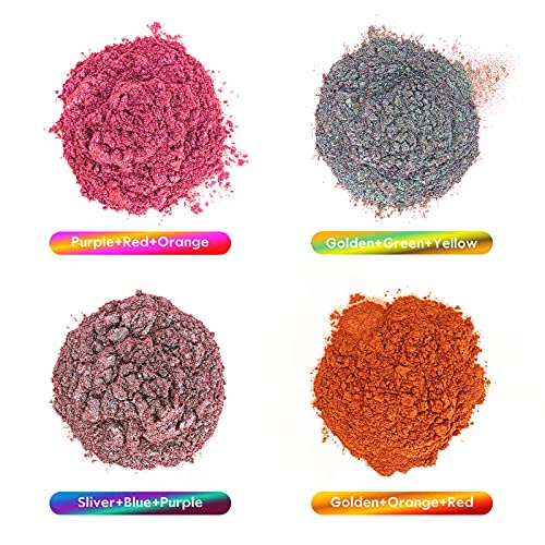 Chameleon Powder - 4 Colors Shift Mica Powder For Epoxy Resin, Pearl Pigment Powder For Painting, Soap Making, Bath Bombs, Candle Making, Cosmetics, Nail Polish,Slime #TOP1