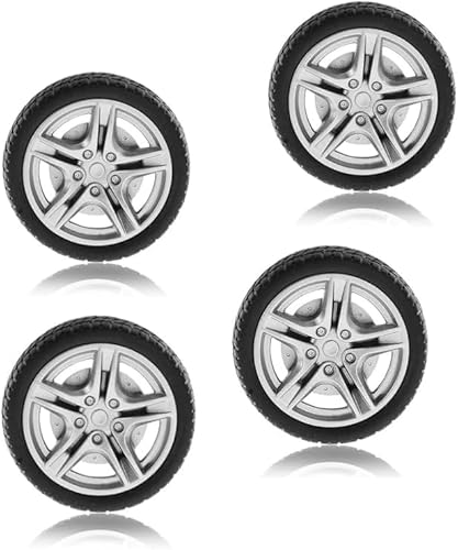 HDouii 4Pcs Black Tires,Simulation Rubber Wheel Tire Wheel Toy Model DIY RC Spare Parts Easy Installation Small in Size,Remote and App Controlled Vehicles and Parts (48mm)