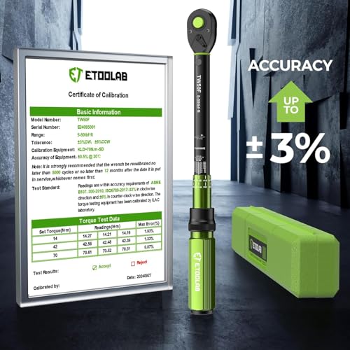 etoolab Chave de torque de 3/20.3 cm - 5 a 50 pés/5 a 69,4 Nm, chave de torque ajustável de 72 dente