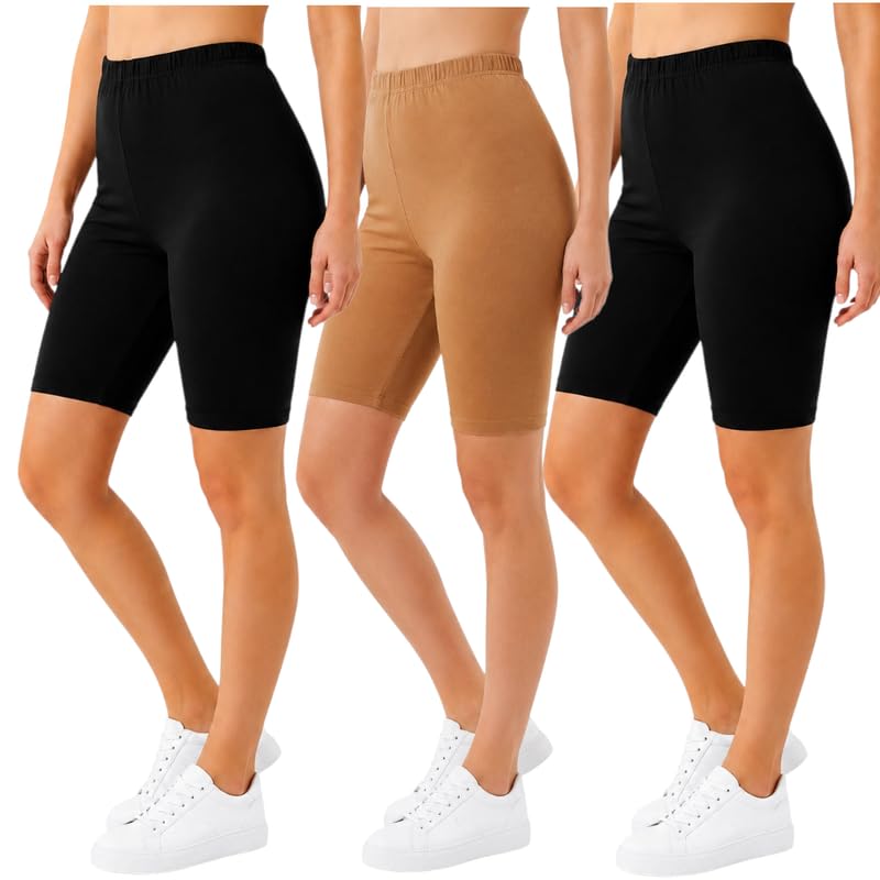 Image of Women's Cotton Lycra Cycling Shorts | 95% Cotton 5% Spandex | Stretchable Knee Length Tights for Gym, Yoga & Sports