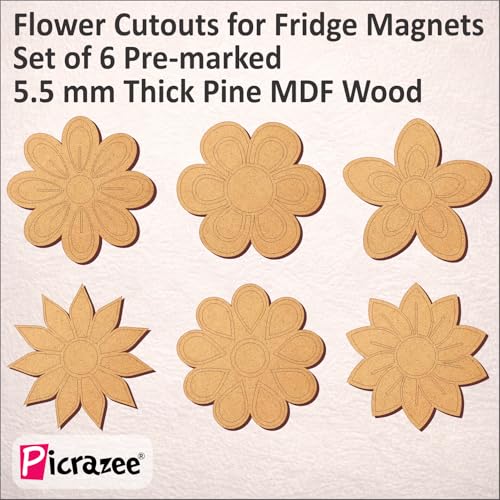 Image of PICRAZEE DIY Flower Painting Kit for Kids | 6 Pine MDF Flower Cutouts (5.5 mm Thick) with Acrylic Colors, Brushes, Palette & Magnets | Wooden Art & Craft Creative Activity Toy