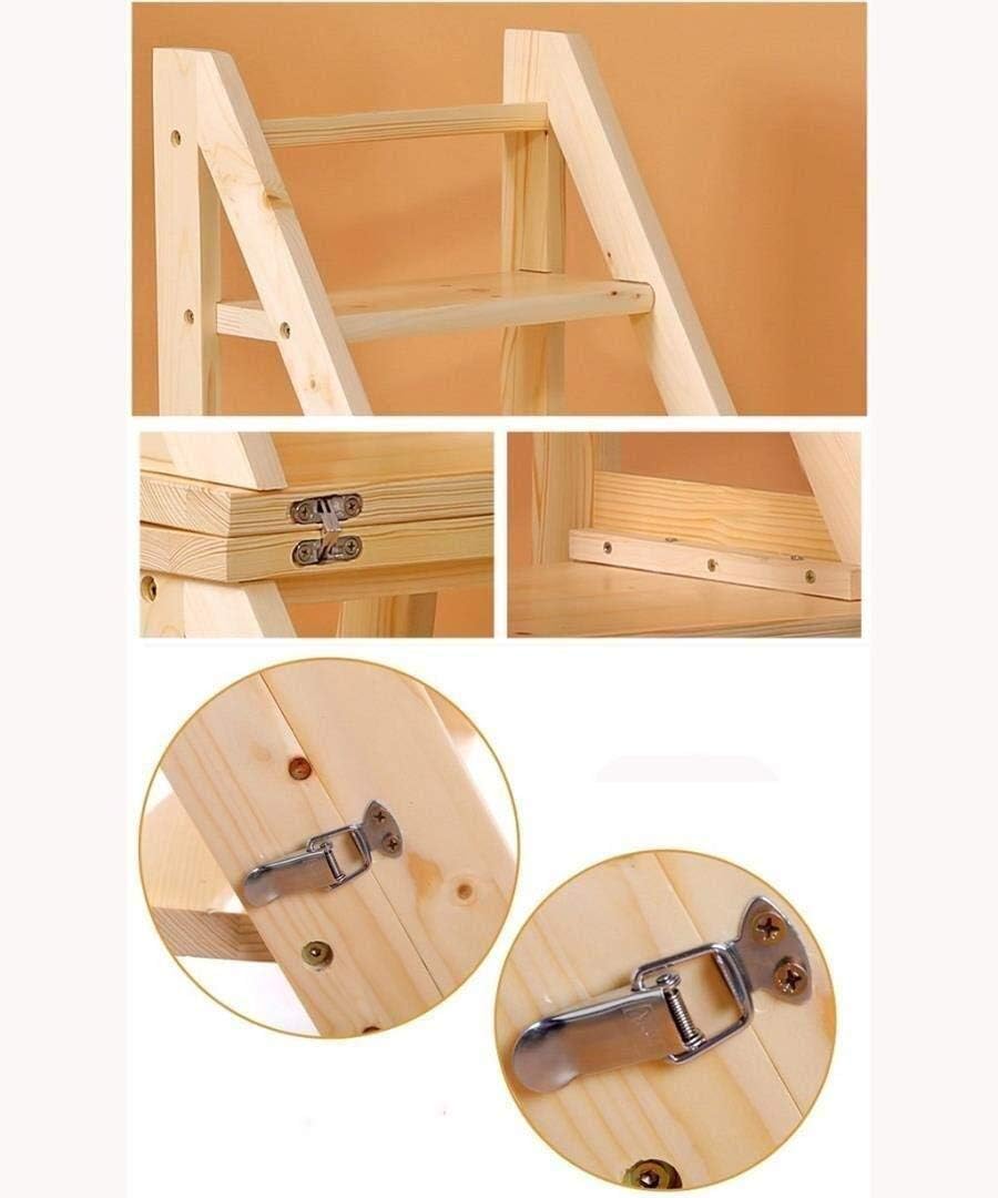 Multifunctional Folding Stool with Backrest Solid Wood 4 Step Ladder Chair for Space Saving Home Use Brown Color Ideal for Kitchen & Utility Room