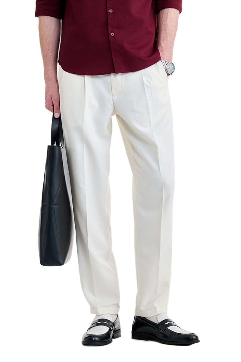 snitch Men Trousers Formal Regular Fit Pleated Front Textured Style | Premium Polyester Viscose Blend & Durable Fabric for Office, Meetings & Evening Events-picture-46