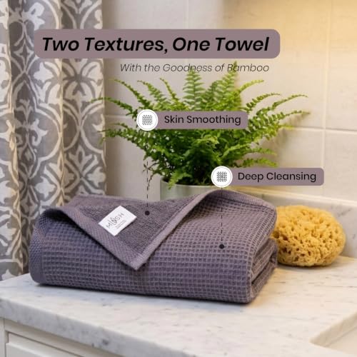 Image of Mush Bamboo Dual Texture Waffle Terry Bath Towel | 500 GSM Ultra Soft, Highly Absorbent, Quick Dry Towels | Large Towels for Bath, Gym, Spa | Ash Grey (70x140 cm)