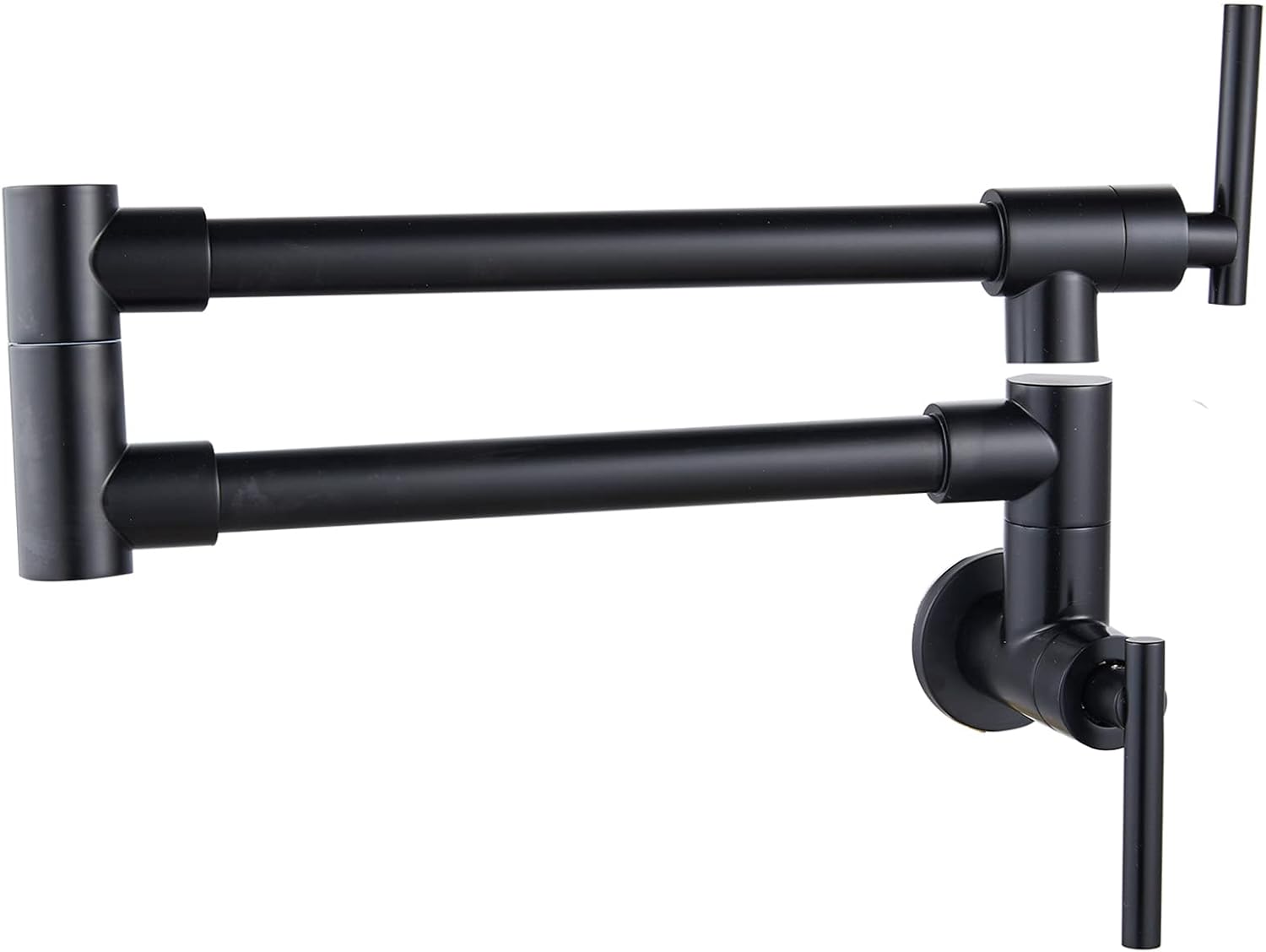 Pot Filler Kitchen Faucet Matte Black Bar Sink Faucet Wall Mount Folding Stretchable Restaurant SUS304 Stainless Steel with Double Joint Swing Arm One Hole Two Handles 1/2 NPT Commercial