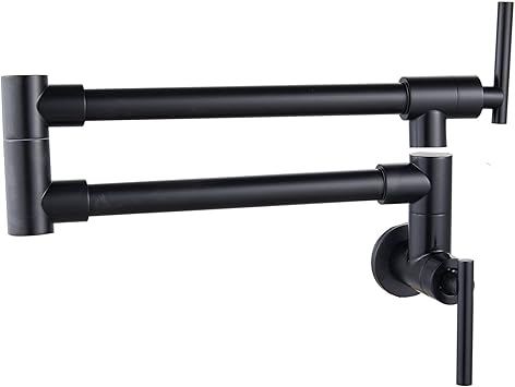 Pot Filler Kitchen Faucet Matte Black Bar Sink Faucet Wall Mount Folding Stretchable Restaurant SUS304 Stainless Steel with Double Joint Swing Arm One Hole Two Handles 1/2 NPT Commercial