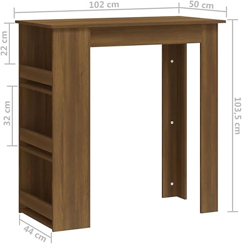 Miniatura 2 de Modern Brown Oak Bar Table with 3 Shelves Engineered Wood Kitchen Island Counter Height Table for Dining Room and Home Bar