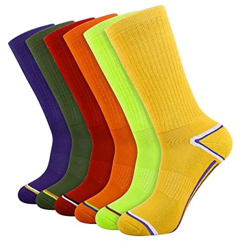 JOYNÉE Men's 6 Pack Athletic Performance Cushion Crew Socks for Training, Multicolor(6 Pairs), One Size Cover