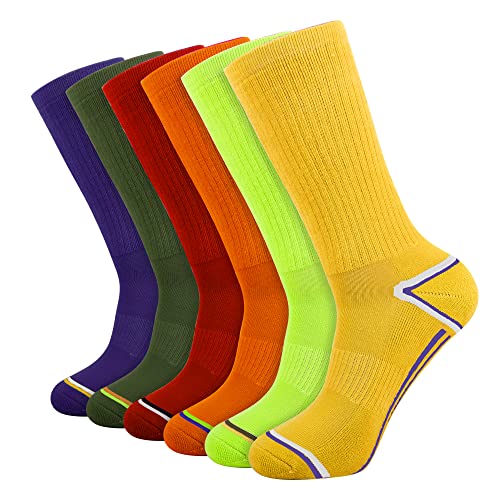 JOYNÉE Mens 6 Pack Athletic Performance Cushion Crew Socks for Running and Workout,Multicolor 1,Sock Size:10-13