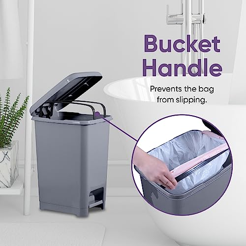 Image of Superio Slim Trash Can with Foot Pedal - 2.5 Gallon Step-On Trash Can, Garbage Can, Small Trash Can for Bathroom, Kitchen, Office, Patio, or Backyard - Onyx Grey