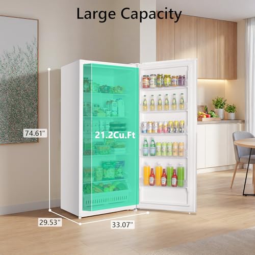 Image of Electactic 21.2 Cu. Ft. Upright Freezer, Large Capacity Stand Up Freezer /Convertible Refrigerator, Reversible Door, LED Display, Door Alarm for Home, Basement, Kitchen Commercial, White