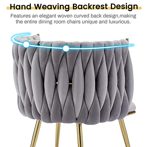 Kcc Velvet Dining Chairs Set Of 6, Gold Modern Dining Chair With Metal Legs, Woven Upholstered Dining Chairs For Dining Room, Kitchen, Vanity, Living Room (Light Gray) #TOP4