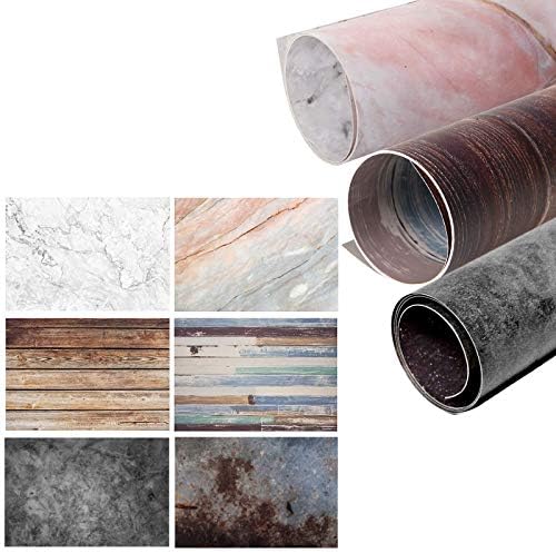 Selens 56x89cm 2 in 1 Food Photography Backdrop Background 3pcs Marble Wood Concrete Cement Paper Photo Studio for Flat Lay Product Props Cosmetic YouTube Video Vlog, Double Sided Pattern A