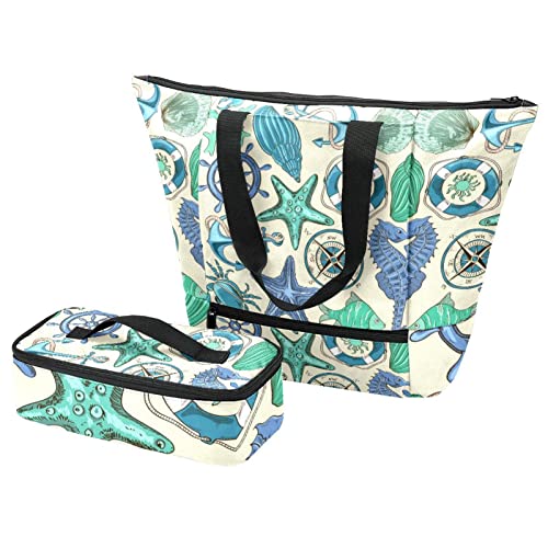Sac isolant pour voyage et pique-nique avec motif créatures nautiques de grande capacité