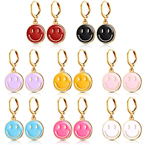 12 Pairs Cute Round Smile Face Earrings Funny Face Earrings Colorful Smile Face Charms Pendants Preppy Jewelry for Girls Women
