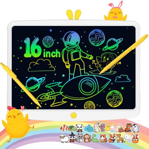 TUGAU Tableta de Escritura LCD 16 Pulgadas Pizarra Magnetica Infantil Colorido electrónico Pizarra Magica Infantil con Bloqueo de Pantalla borrable y Reutilizable Juguetes Niños 2 3 4 5 6 7 8 10 Años Cover