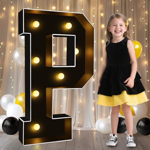 Image of Pooqla 3FT Marquee Light Up Letters, Black Large Letter P Party Decorations | LED Marquee Letters 3 Feet Tall, Black Giant Mosaic Letters Gift for Boys Men Birthday Anniversary Wedding Decoration
