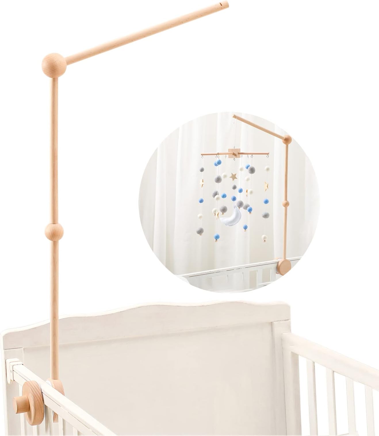 let's make Baby Crib Mobile Arm - Wooden Baby Mobile Crib Holder for Mobile Hanging Baby Crib Attachment for Nursery Decor
