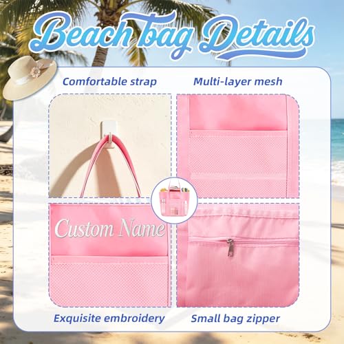 Bolso de playa personalizado con bordado de nombre | Bolso tote de malla grande para mujeres, ligero y plegable para viaje, playa, piscina y regalos de vacaciones de verano miniatura 5