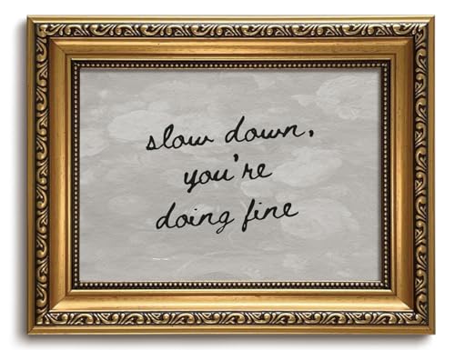 Vintage Gold Framed Wall Art Slow down You're Doing Fine Wall Decor Music Canvas Art Song Lyrics Pictures Motivational Paintings Hand Written Artwork for Living Room