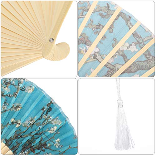 Leque manual, padrão de flor de damasco 2 unidades Leque dobrável portátil, bambu valioso estilo chi