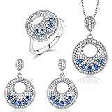 Il set di gioielli include: una collana, un anello, un paio di orecchini, zirconi cubici trasparenti di qualità AAAAA; argento rodiato placcato platino autentico