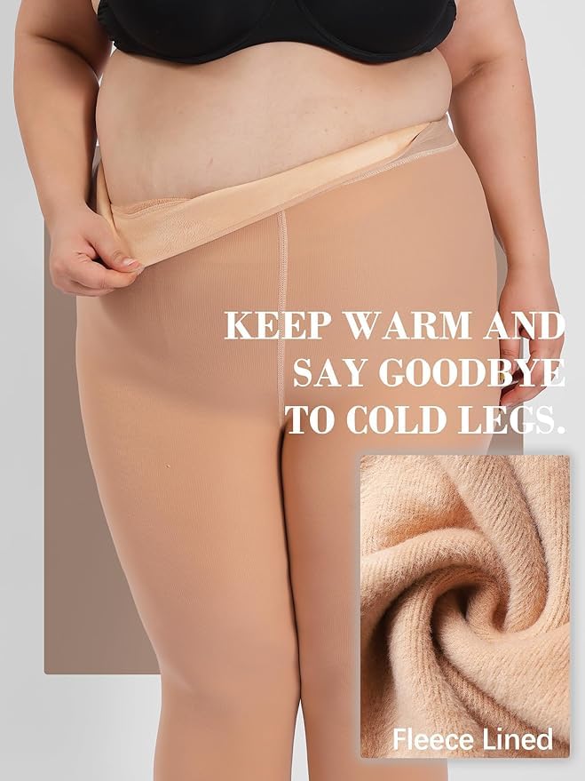 Image of Brachy Fleece Lined Tights - Warm Winter Leggings for Women, Black Thermal Stockings