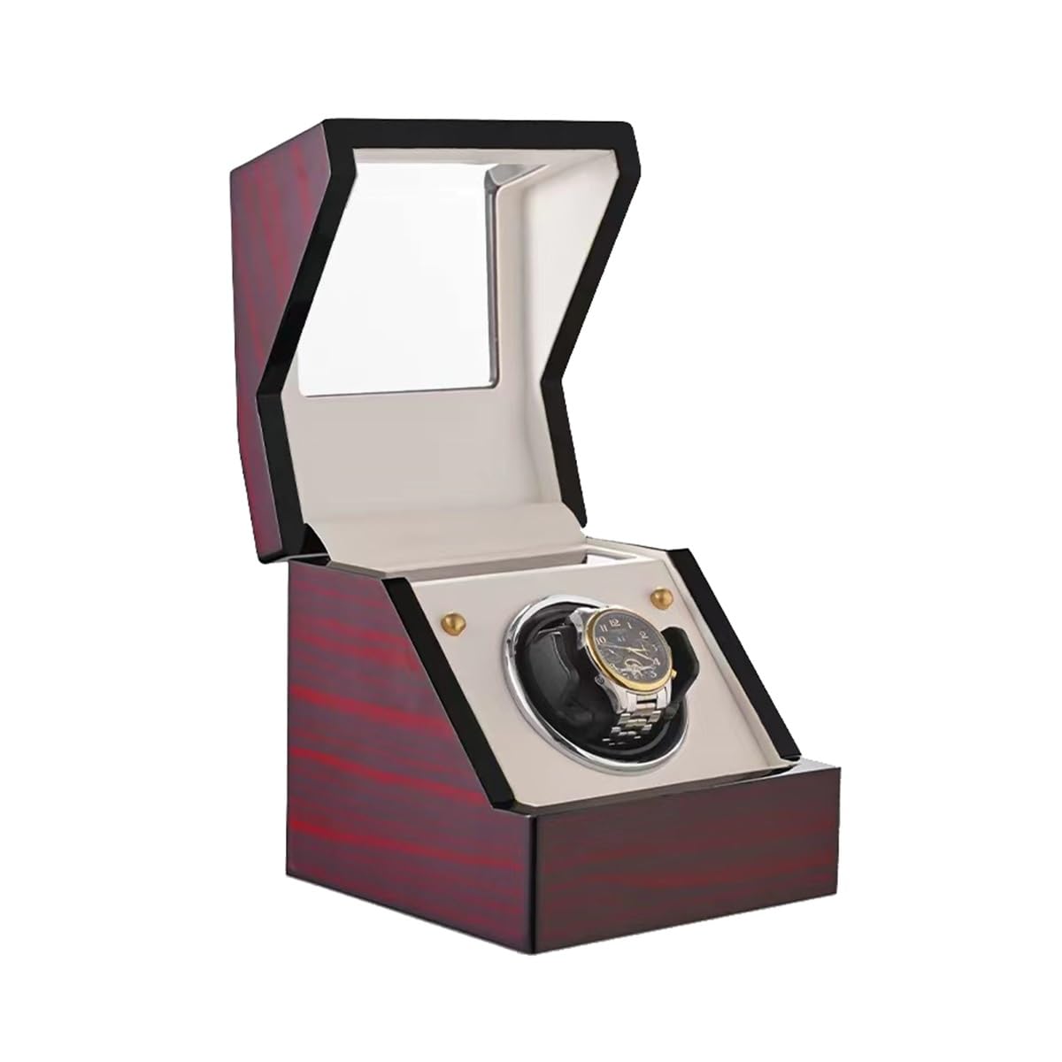 MYUYEE Automatic Watches Winder Wood Storage Display Box 4 Modes Watch Rotator With Super Quiet Motor Flexible Watch Pillows Wristwatch Turner Shaker (Red)