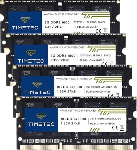 Image of Timetec 32GB KIT(4x8GB) DDR3L / DDR3 1600MHz (DDR3L-1600) PC3L-12800 / PC3-12800 Non-ECC Unbuffered 1.35V /1.5V CL11 2Rx8 204 Pin SODIMM Laptop Notebook PC Computer Memory RAM Module Upgrade Black PCB