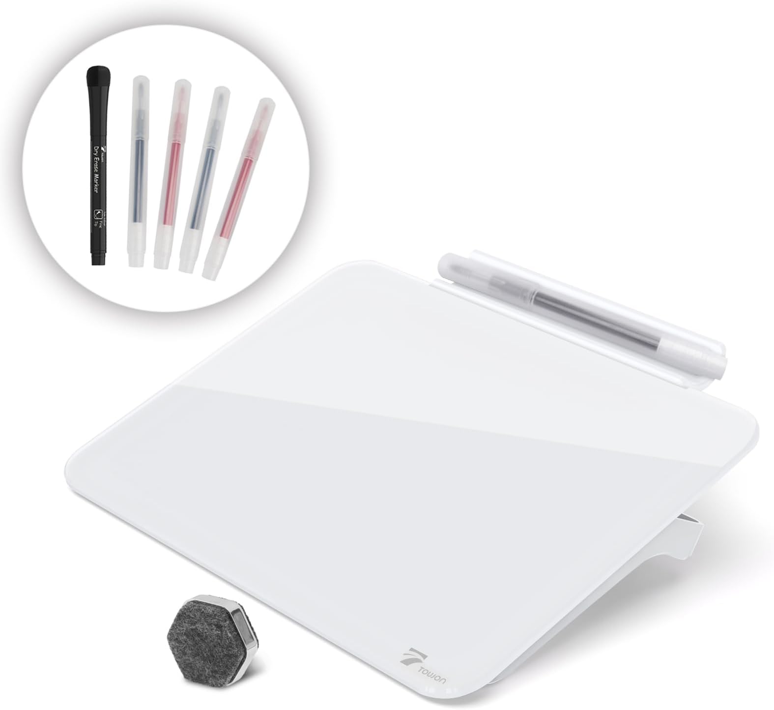 TOWON Small Glass Dry Erase Board, Desk White Board with Standing, Mini White...