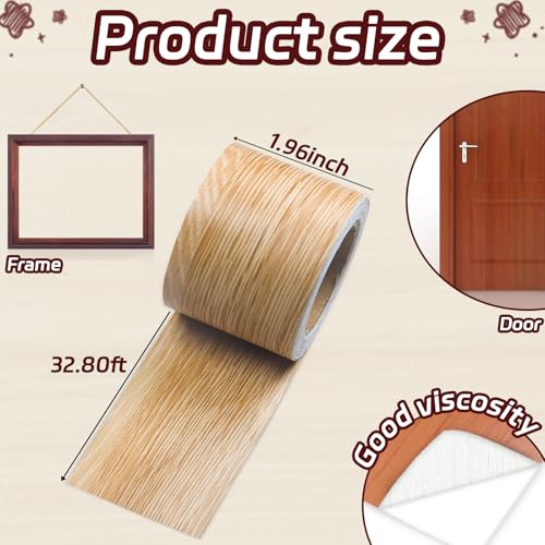 Image of Self Adhesive Khaki Wood Grain Repair Tape, 2 inch X 32 ft Decorative Duct Tape for Furniture, Floors, Door, Cabinets, Windows, Home Decoration 1 Roll