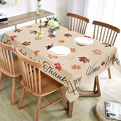 Thanksgiving Tablecloth, Autumn Maple Leaf Table Cloth, Fall Leaves Tablecloths, Waterproof Tablecover Square For Dinner Party Banquet Decoration, Khaki, 55 X 55 Inch #TOP2