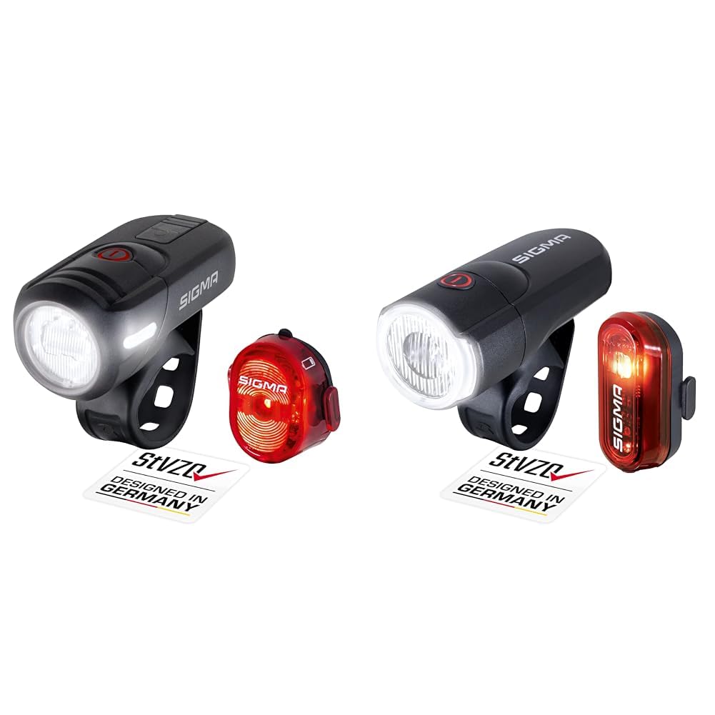 SIGMA SPORT - LED Fahrradlicht Set Aura 45 und Nugget II & LED Fahrradlicht mit Batterien Set Aura 30 und Curve | StVZO zugelassenes Vorderlicht und Rücklicht | Farbe: Schwarz