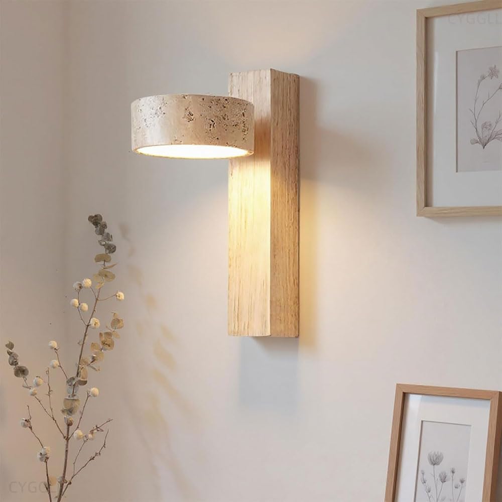 Applique da parete a LED con sorgente luminosa in travertino giallo