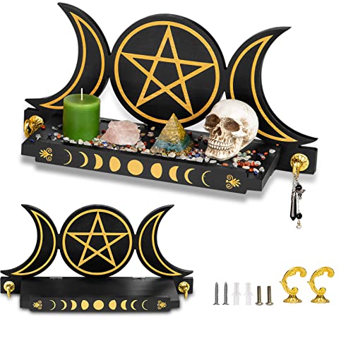 Pracaniz Moon Shelf Wall Decor Aesthetic,Crystal Shelf Display With Hooks For Witchy Room Decor,Moon Phases Wall Art,Crystal Holder For Gothic Wall Decor,Spiritual Decor As Witchy Gift #TOP4
