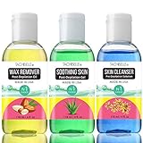 Tachibelle Post-Depilation Set of 3 Wax Remover Oil Enriched with Almond Oil + Soothing Skin Gel Moisturize and Protect Sensitive Skin + Skin Cleanser Solution Formulated with Hazel 4 oz.