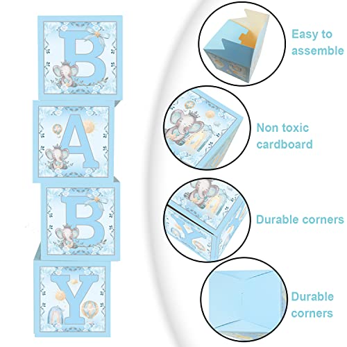 4 Pcs Blue Elephant Baby Balloon Boxes, Blue Theme Baby Boxes With Elephant Printed For Blue Boy Baby Shower Birthday Party Decorations Gender Reveal Backdrop #TOP2