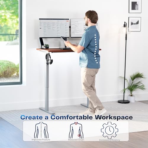 Image of VIVO Electric 43 x 24 in Standing Desk, Memory Height Adjustment, 1B Series, Holds 220 lbs, One-Piece Dark Walnut Top, Gray Frame, DESK-KIT-1G4D