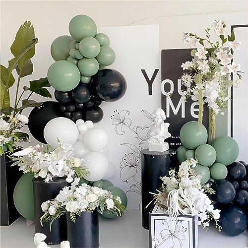 Image of 150pcs Sage Green Balloons Different Sizes Pack, 18 12 10 5 Inch Party Balloon Garland Arch Kit for Birthday Dinosaur Baby Shower Jungle Forest Theme Party Decorations(With 2 Ribbons)