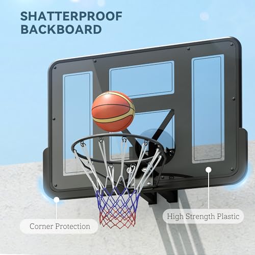 Soozier Wall Mounted Basketball Hoop, Reinforced Shatter Resistant 43\" Backboard Basketball Goal Combo Kit with All Weather Net for Outdoor or Indoor Use