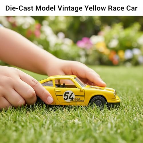 Image of SHAKTISM Die Cast Metal Toy Cars Set - 1:43 Scale Pull Back Action Cars with Open Doors, 4 Model Designs, Mini Vintage Car Collection for Kids Boys Girls, Gift Toy (Yellow Diecast Model)