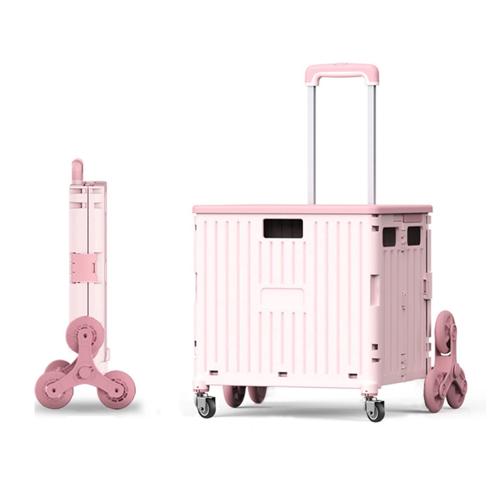 DCYEQRQ Foldable Utility Cart Portable with Lid and 8 Wheels Stair Climbing Collapsible Storage Cart - Wheeled Folding Shopping Trolley Push Pull Carts for Groceries