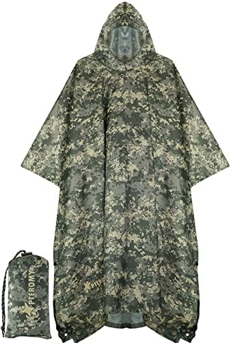 PTEROMY Hooded Rain Poncho for Adult, Waterproof Lightweight Unisex Raincoat for Hiking Camping Emergency