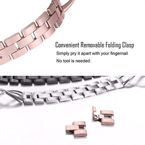 bayite Stainless Steel Bands Compatible with Fitbit Versa/Versa 2 for Women, Bling Replacement Band Bracelet with Rhinestones Diamond X-Link Accessories Watch Band, 5.3" - 7.6" Black - Thumbnail 4