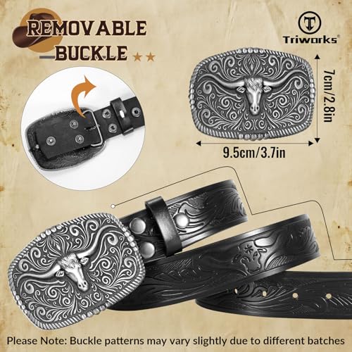 Western Belt for Men Women Cowboy Engraved Belt Western Buckle Embossed Leather Belt2
