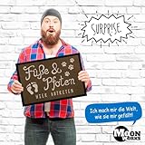 MoonWorks® Fußmatte Füße und Pfoten Hier abtreten Spruch lustig Hund Katze Haustier-Besitzer rutschfest & waschbar Schwarz 60x40cm