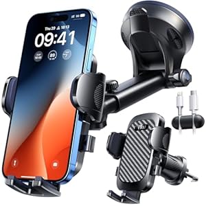 [True Military-Grade & 360 Degrees Rotatable Suction] 2025 YRU Ultimate Car Phone Holder Mount 【90+LBS Safest Strongest & Patent Certs】Dashboard Windshield Vent for iPhone 16 15 Pro Max Samsung, Black