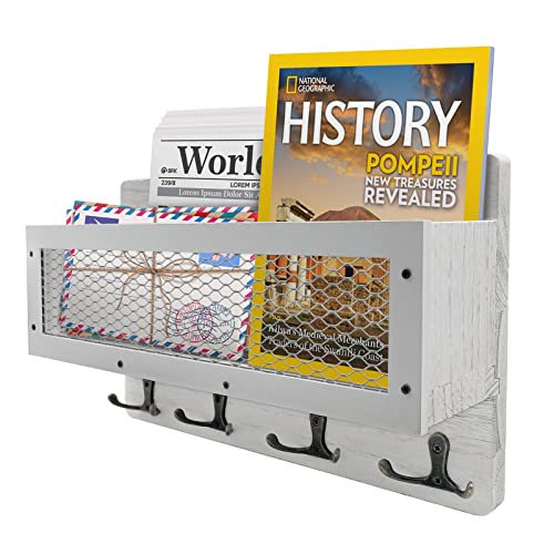 Ismosm Key Holder Mail Organizer Wall Mount Key Mail Holder Dog Leash Holder Key Rack With 4 Double Key Hooks Rustic Wall Decor For Entryway, Hallway, Kitchen, Living Room, Mudroom, Office, Rv (White) #TOP2