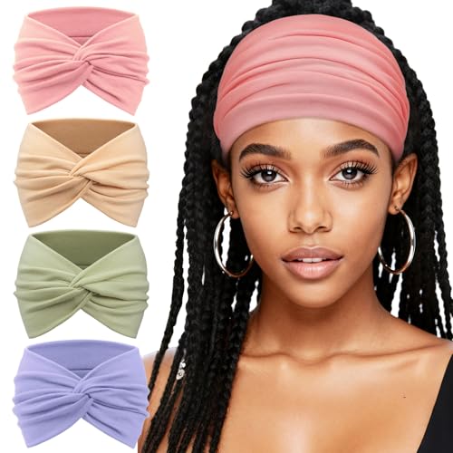 AQOKKA Extra Wide Turban Headbands for Women No Slip Boho Elastic Hairband
