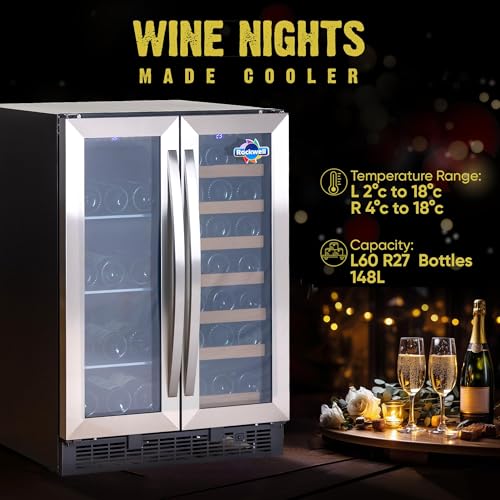 Image of ROCKWELL 87 Bottles Wine Cooler, 148L Freestanding Dual Refrigerator, Digital Temperature Control Fridge for Red, White, Champagne, or Sparkling Bottle (RWND87)